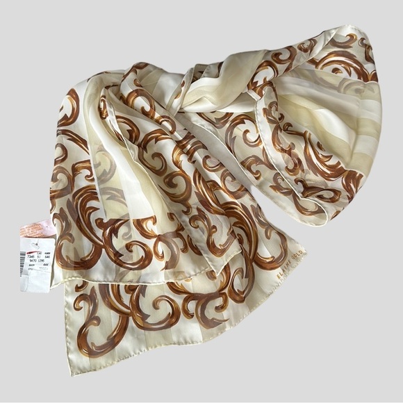ELAINE GOLD Vintage Cream & Gold Silky Scarf Minimalist Neutral Sheer 10.5 x 53 - Picture 13 of 13